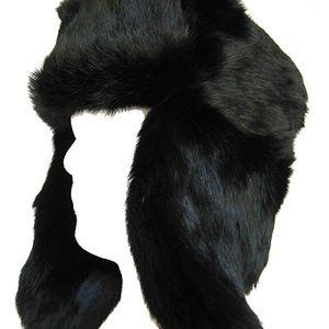 Black Russian Rabbit Fur Trooper Ear Flap Hat